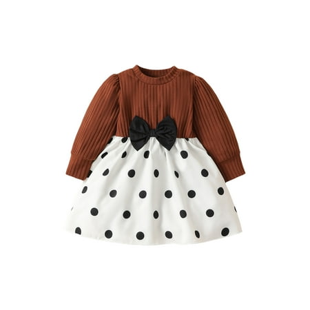 

Gwiyeopda Toddler Baby Girl Dresses Long Sleeve Knitting Dot Print Princess A-Lined Party High Waist Dress