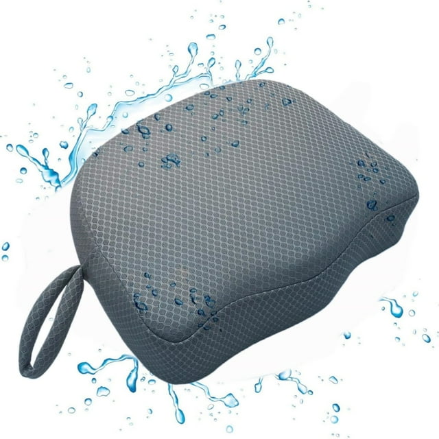 Hot Tub Booster Seat, Weighted SPA Booster Seat Cushion with Non-Slip Micro Dot Bottom, measuring 15 x 12 x 5 inches. Made with breathable 3D air mesh fabric for quick drying and enhanced comfort. Features a weighted inner compartment over 4 lbs for stability, even with jets on full blast. Includes a removable, machine-washable cover for easy maintenance. Designed for indoor and outdoor use in hot tubs, spas, pools, and bathtubs. Ergonomically shaped to provide 5 inches of height, ideal for petite individuals or keeping hair dry during use.