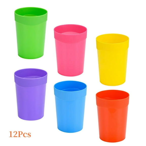 Set of 12 Stackable Plastic Party Cups,Kids Juice Tumblers,Portable Coffee Cup,Unbreakable Drinking Glasses,Picnic Travel Fashion Tumblers,for Adult Children (Multicolor)