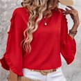 thumbnail image 6 of Timegard Womens Tops Ruffle Half Sleeve Crewneck Loose Comfy Tops Blouse Casual Summer Spring Solid Color, 6 of 7