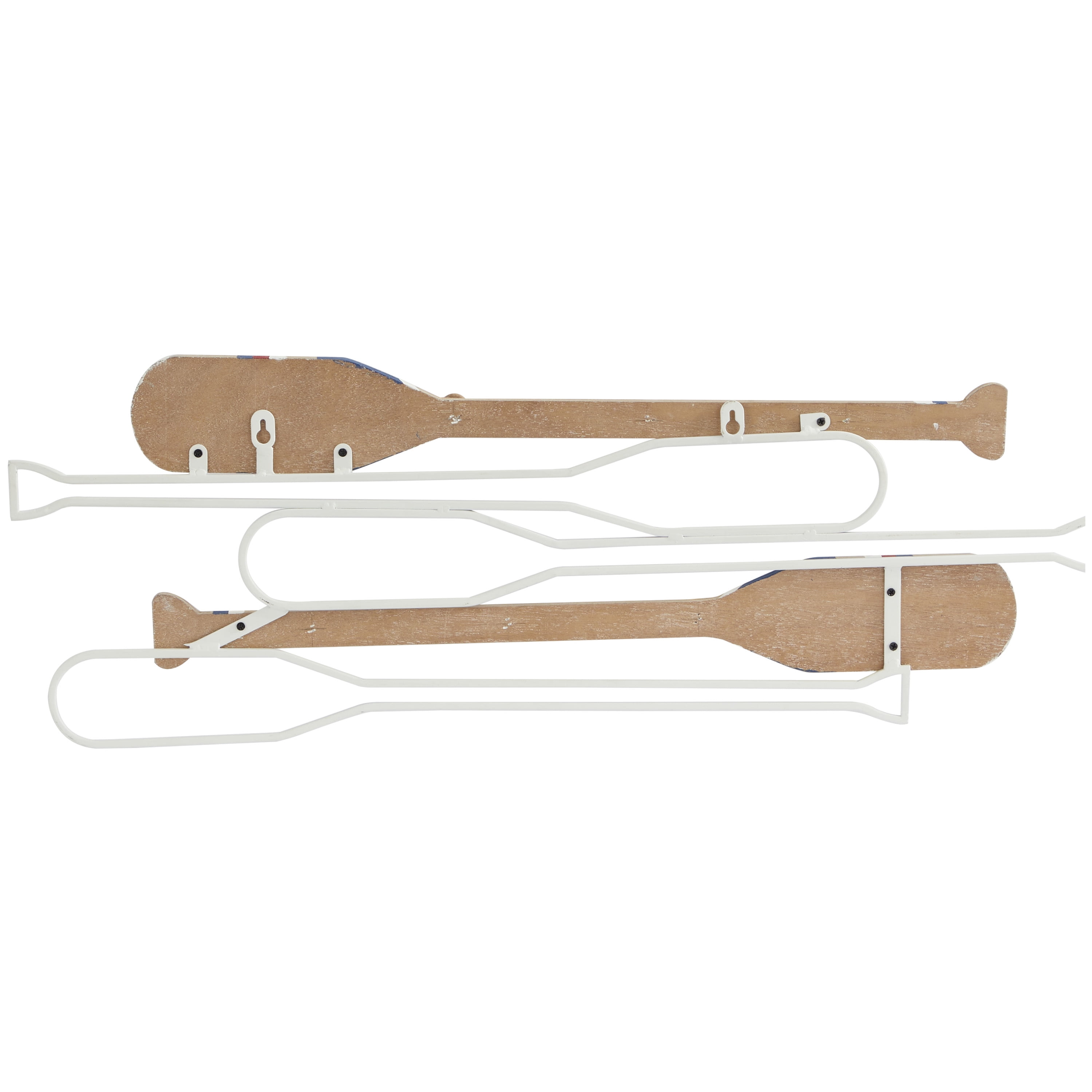 DecMode 30", 29"W Light Brown Wood 12 Hangers Paddle Wall Hook with Stripe Patterns, 2-Pieces