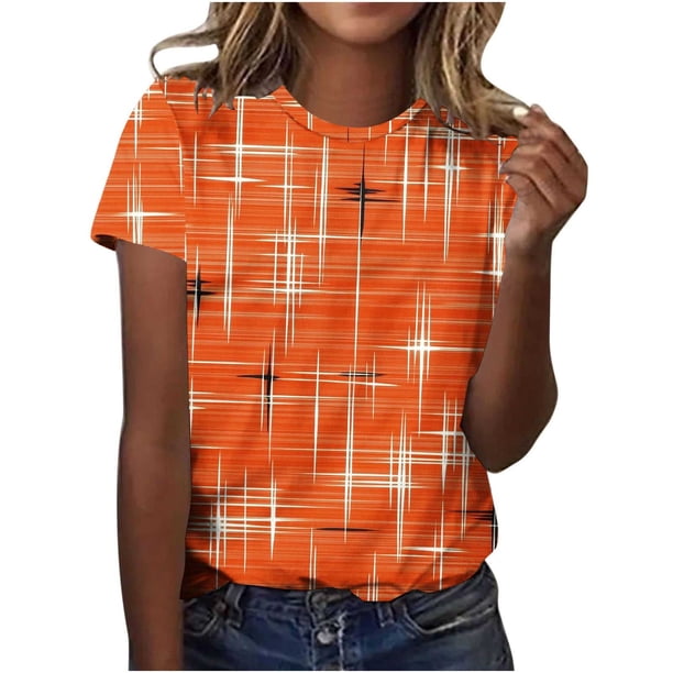 Tops de Ajuste Suelto para las Mujeres Sudadera Casual Impresa Manga Corta Cuello Redondo Superior, Poliéster