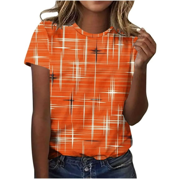 Perfectbot Women Blouses Summer Loose Crew Neck Short Sleeve Floral Print Vintage T-Shirts ,S-5XL