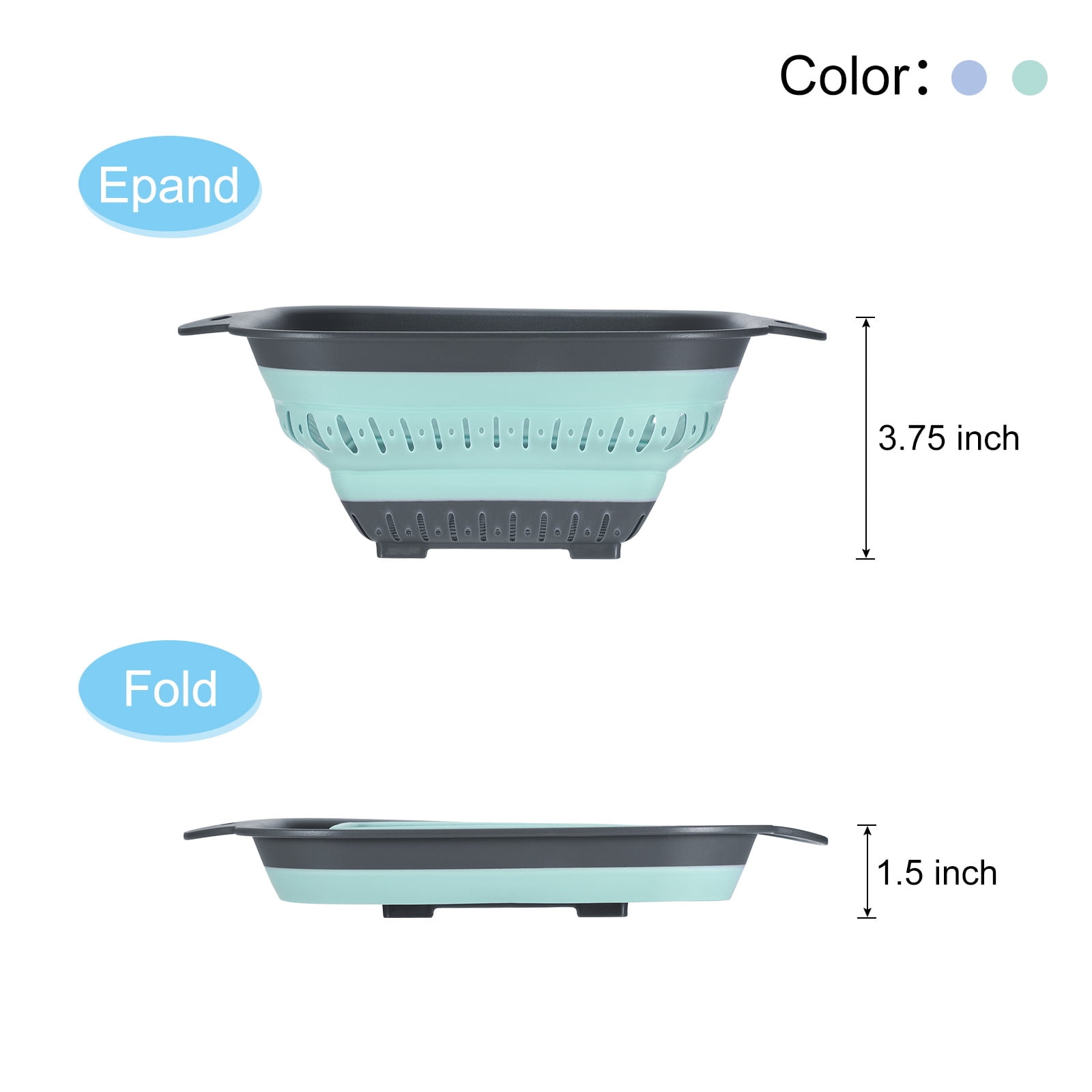 Unique Bargains Square Collapsible Silicone Colander with Handle Blue,Green