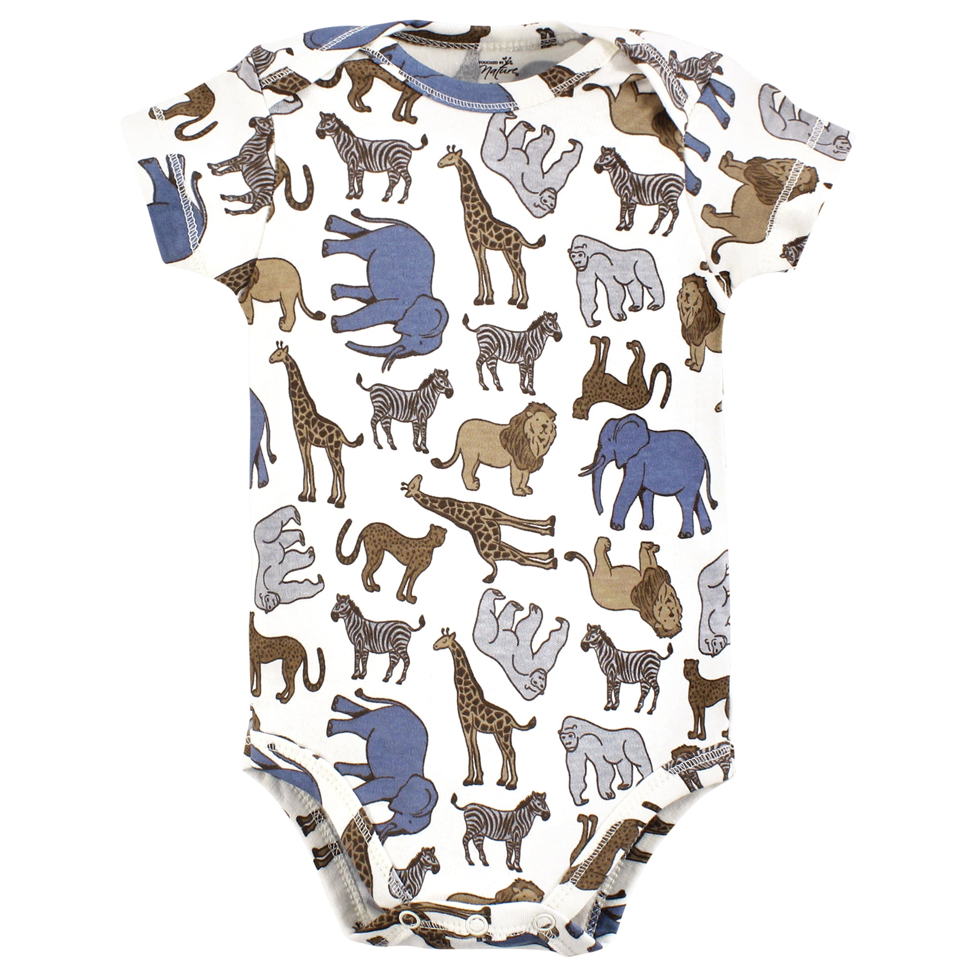 Touched by Nature Unisex Baby Organic Cotton Bodysuits, Classic Safari, Newborn