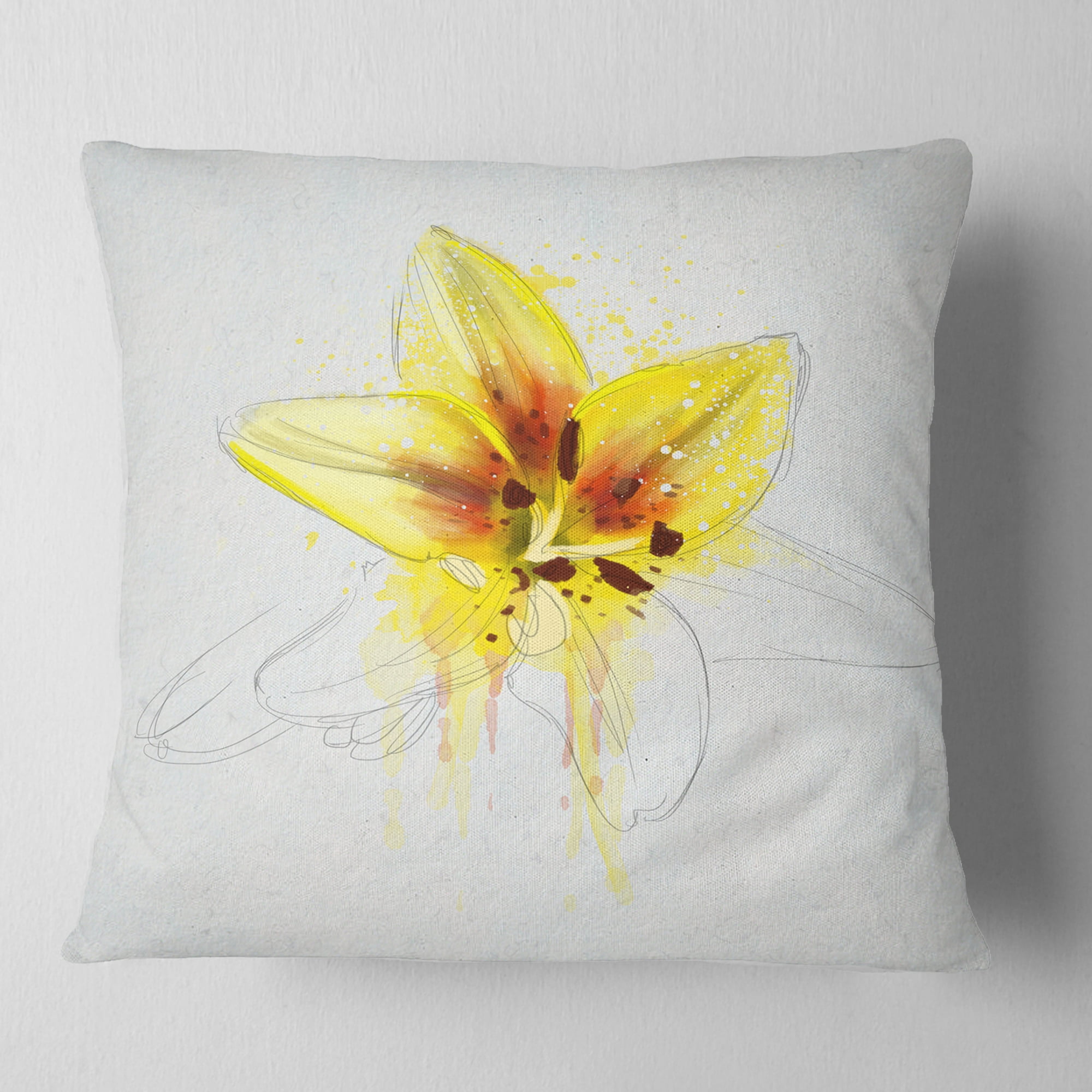 Designart Wonderful Yellow Lily Flower Sketch - Floral Throw Pillow - 18x18