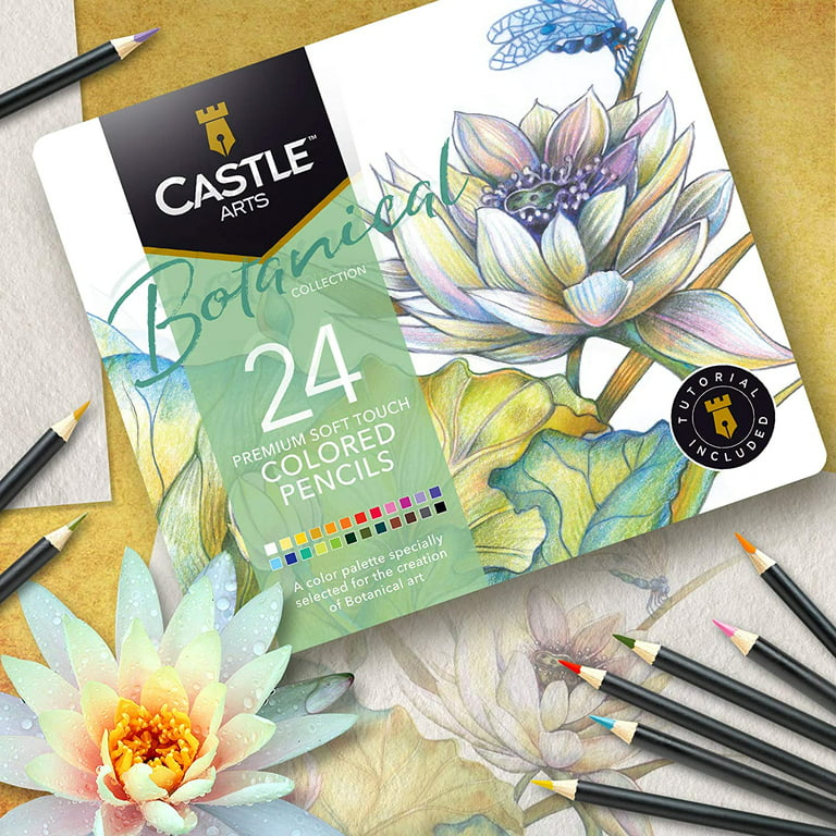 Castle Art Supplies Botanical Themed 24 Colored Pencil Set in Tin Box