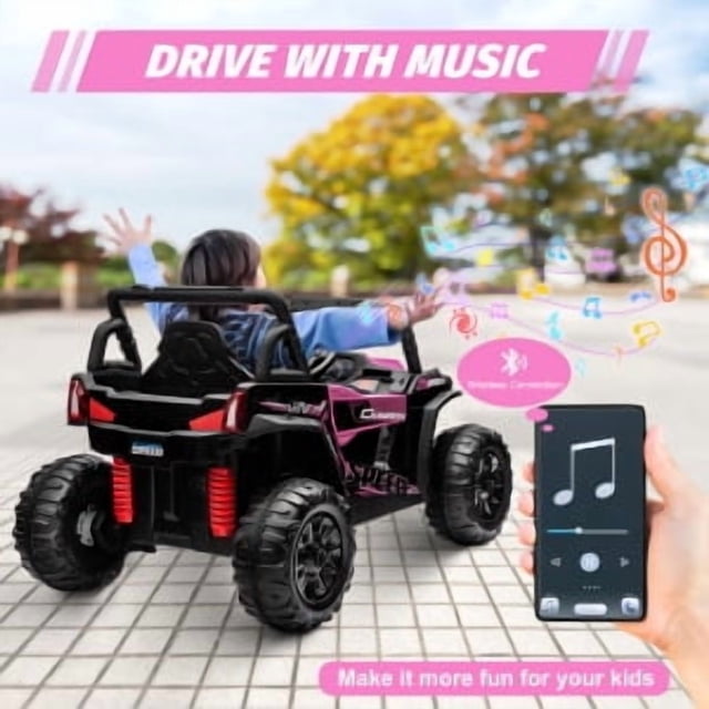 Historyli Camión eléctrico de 12 V con control remoto para padres, suspensión de resortes, luces LED, conexión inalámbrica, reproductor de música, color rosa