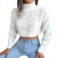 thumbnail image 2 of Suéter Corto de Cuello Alto para Mujer, Suéter de Punto, Jersey de Larga con Cuello Redondo, Tops. S, 2 of 10
