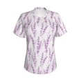 thumbnail image 2 of Uemuo Lavender Flowers Printed Women's Classic V-Neck T-Shirt - Soft, Breathable, Moisture-Wicking, Perfect for Casual, Office, Travel, and Everyday Wear-Medium, 2 of 5