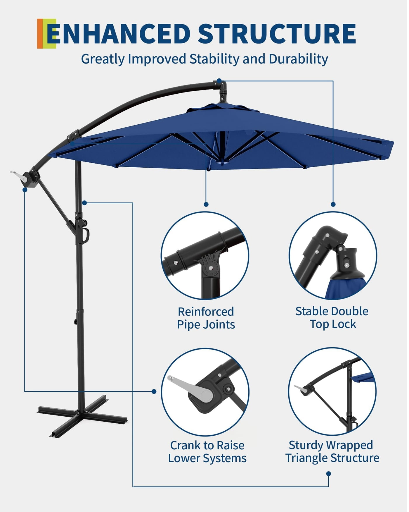 Arigeas 10FT 360 Degree Rotation Cantilever Umbrella with Cross Base, Outdoor Offset Patio Umbrella with Tilt and Crank Lift