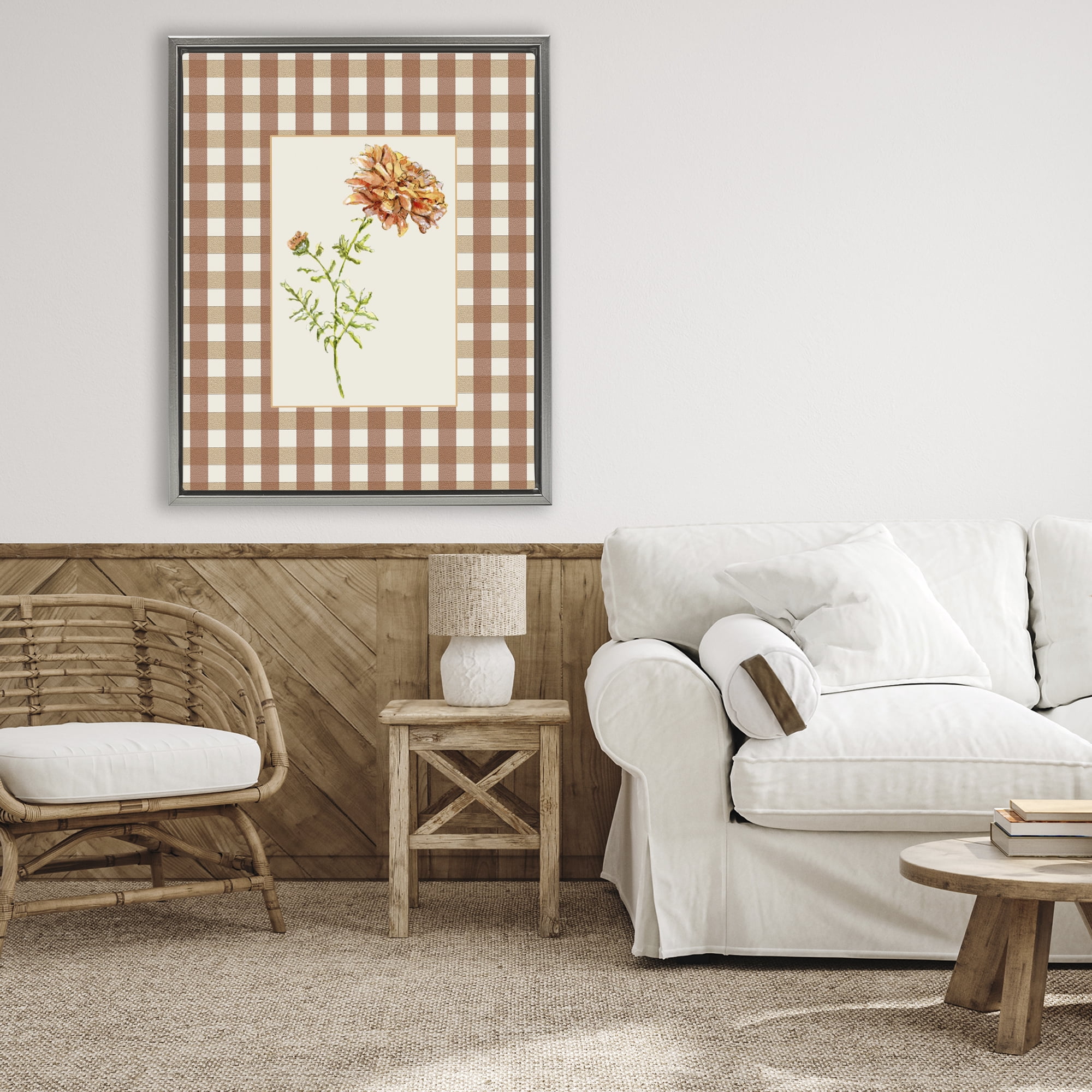 Stupell Industries Plaid Marigold Flower Gray Framed Floater Canvas Wall Art, design by Lisa Wehmeyer
