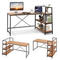 thumbnail image 1 of Patiojoy 59 Inch L-Shaped Computer Desk Large Reversible Corner Desk w/ Open Storage Shelves Space-Saving Writing Study Table PC Laptop Gaming Desk Black + Walnut, 1 of 10