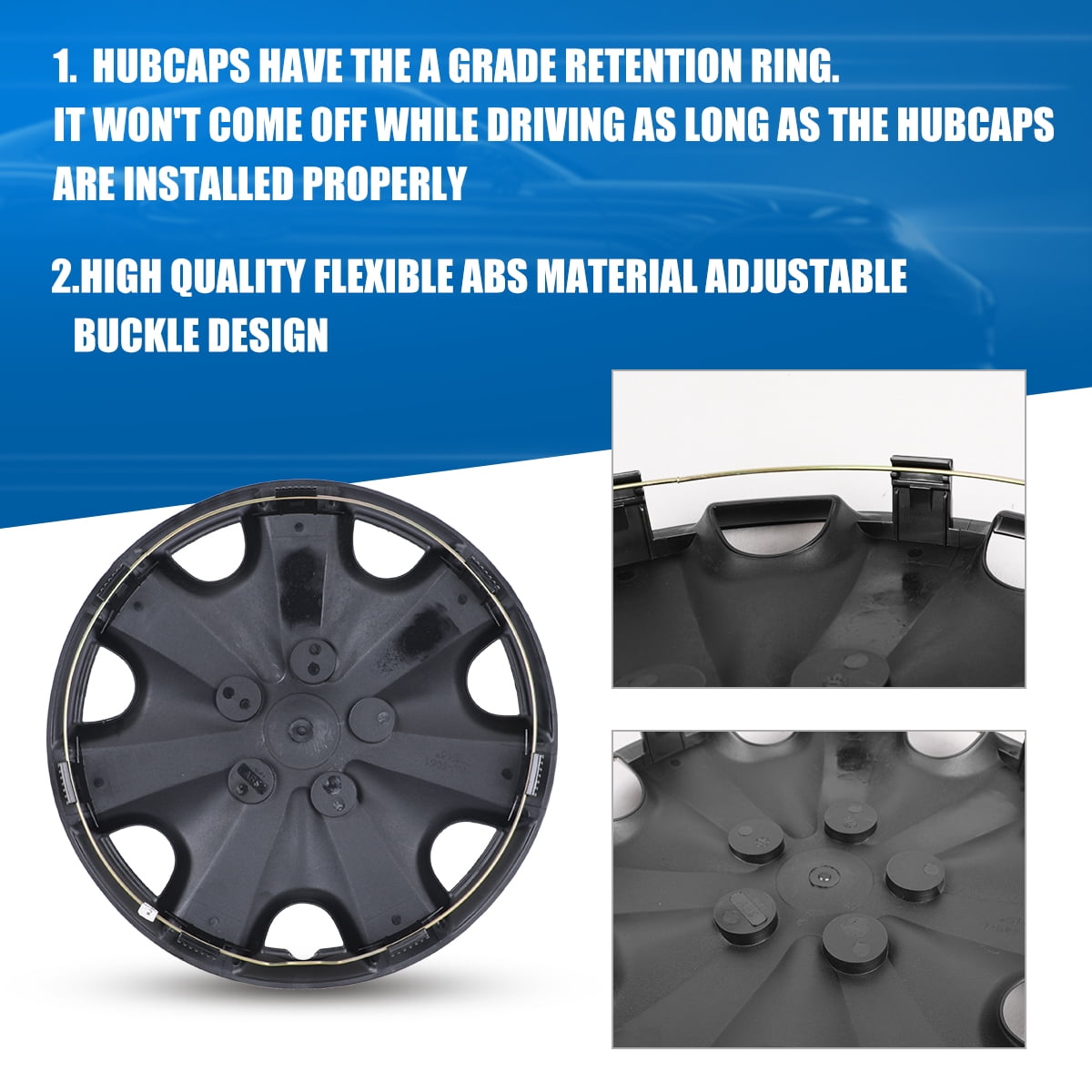 4Pcs Set 14inch Universal Wheel Rim Cover Hubcaps Replacement (Only Fit for Iron Hub), PP Material Snap On Car Truck SUV Hub Cap (Black Lacquer)