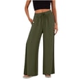 thumbnail image 2 of Mifsaly Linen Drawstring Pants Women Crochet Side Cutout Detail Wide Leg Casual Summer Pant Lightweight Flowy Vacation office Lounge Outfits with Pockets Army Green,XL, 2 of 7