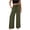Army Green, variant on Womens Lace Trim Wide Leg Palazzo Pants Textured Drawstring Elastic Waist office Casual Trousers with Pockets & Side Crochet Details White