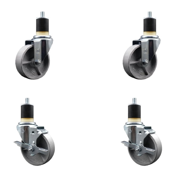 4 Inch Semi Steel Wheel Swivel 1-7/8 Inch Expanding Stem Caster Set 2 Brakes SCC