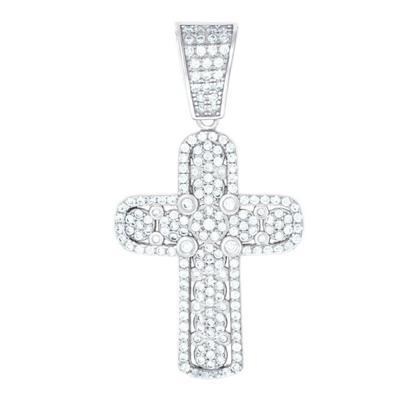 925 Sterling Silver Mens Cubic Zirconia Cross Religious Charm Pendant 20.2x37.8mm Wide Necklace for Men