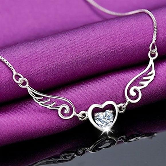 Qocolhg 2 Pcs Necklace for Women, Angel Wing Zircon Necklace Fashionable And Women's Pendant Angel Wing Chain Valentines Day Gifts for Women