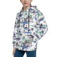 thumbnail image 2 of Fotbe Hawaii Palms Pattern Youth Pullover Hooded Sweatshirt, Boys Hoodie, Kangaroo Pocket Hoodie for Kids Girls -X-Large, 2 of 6
