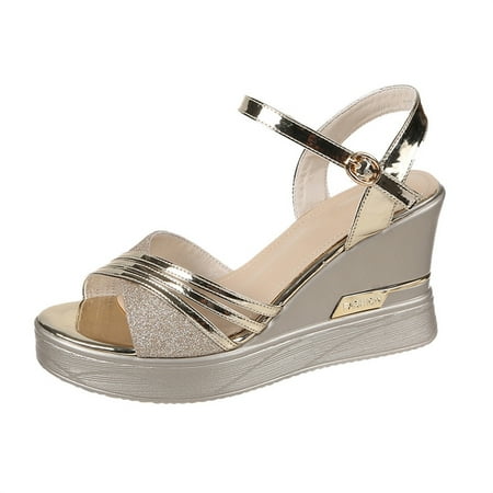 

EQWLJWE Sandals Women 2022 Buckle Adjustable Sandals With Open Toe And Low Wedge Heel Casual Sandals