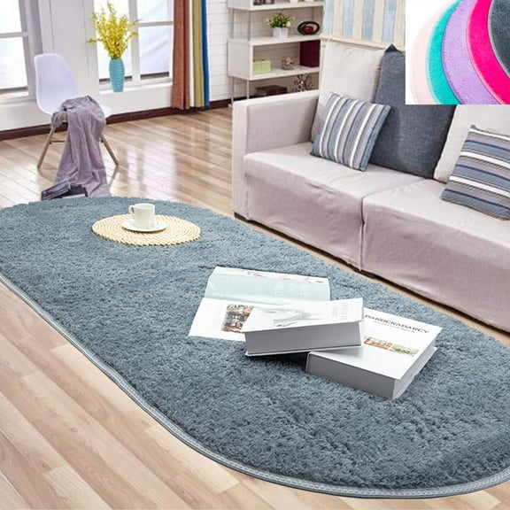 DODOING 31.4 x 64.9 inches Ultra Soft Fluffy Oval Area Rugs Shaggy Living Room Rug Solid Color Non-Slip Bedroom Bedside Rug Runners