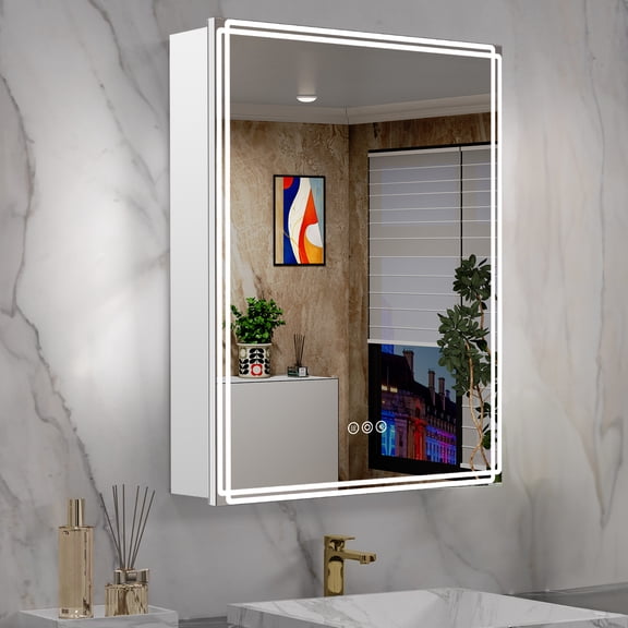 Lighted Bathroom Medicine Cabinet with Mirror, 3-Mode Dimmable LED Light, Anti-Fog, Memory Function & Power Outlet