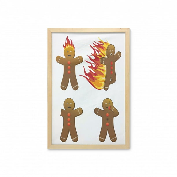 Gingerbread Man Wall Art With Frame Gingerbread Man In Humorous Positions Caught Eaten Art Printed Fabric Poster For Bathroom Living Room Dorms 23 X 35 Caramel Yellow Red By Ambesonne Walmart Com
