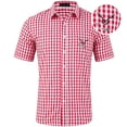 thumbnail image 4 of KHONTS Boys Short Sleeve Casual Shirts Summer Button down Plaid Shirt,Size 3-14 Years Red 160, 4 of 4