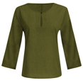 thumbnail image 5 of Cotton Linen Tops for Women Crew Neck Button Long Sleeve Tshirts Solid Casual Loose Comfy Plus Size Blouse Tees Army Green, 5 of 5