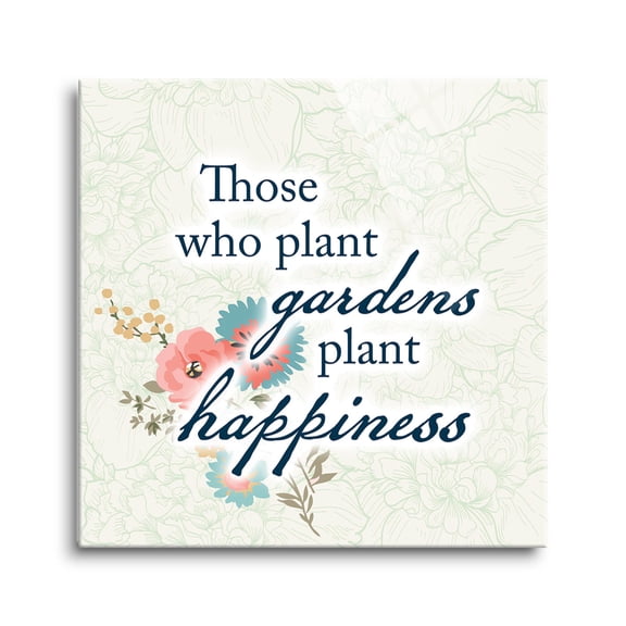 Plant Happiness Pink Green Floral 8 x 8 Glass Wall Hanging Sign