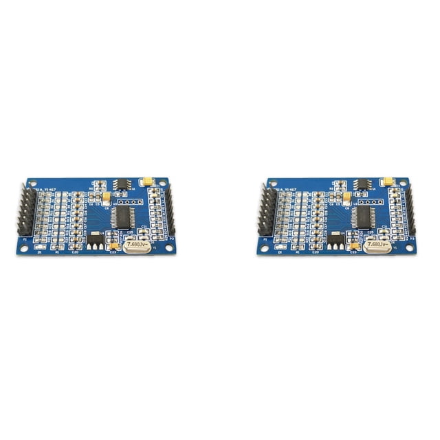 2x módulo publicitario adc ads1256 de 24 bits y 8 canales módulo de tarjeta de adquisición de datos multifunción adc de alta precisión, dos placas PCB azul oscuro en vista frontal con chip TI ADS1256, cristal de 7.68 MHz, cabezal de pines macho lateral, pads AIN y serigrafía visibles, componentes SMD y tornilleros, aprox. 60 x 35 mm; comunica por SPI hasta 30 ksps y mide señales analógicas hasta 3V, a menudo usado en prototipos y proyectos de adquisición de datos.