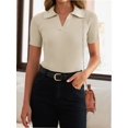 thumbnail image 3 of Womens V Neck T Shirts Short Sleeve Slim Fit POLO Tops Solid Color Trendy Summer Basic Tee T-Shirts, 3 of 6