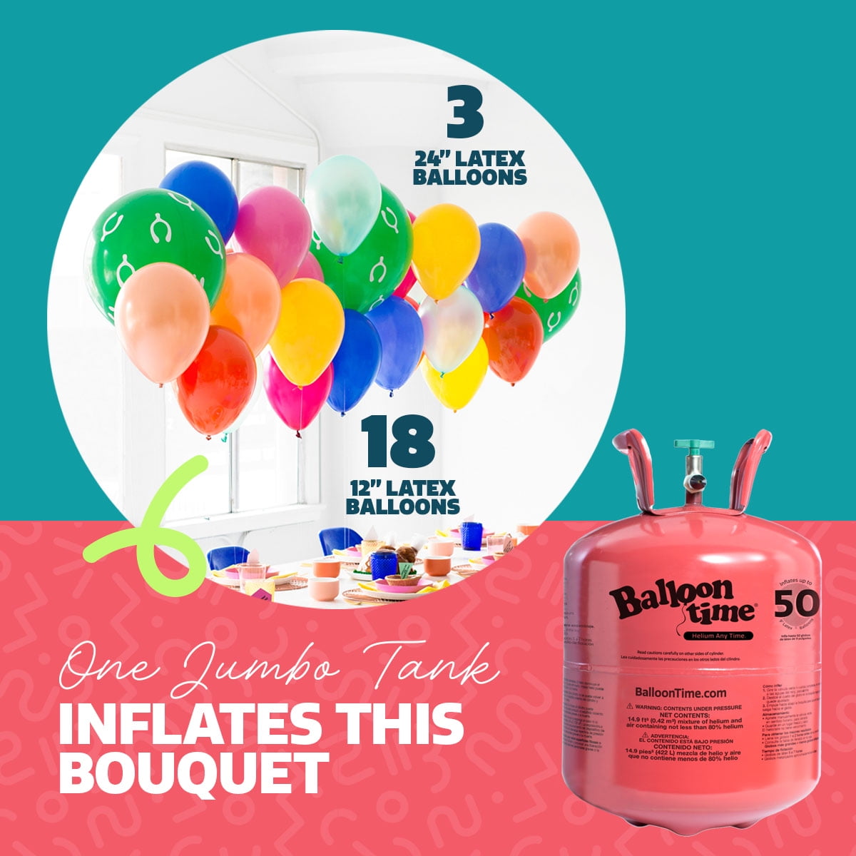 Balloon Time Jumbo Helium Tank Kit – Portable Helium Balloon Tank with Ribbon and Balloons
