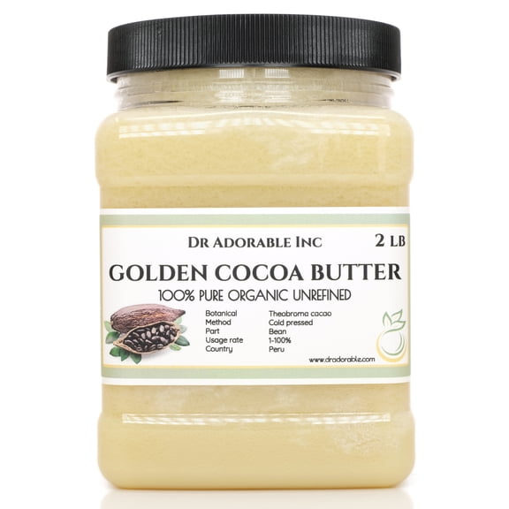 Dr Adorable - 2 lb - Golden Cocoa Butter - Organic Raw Grade A Prime Pressed Unrefined