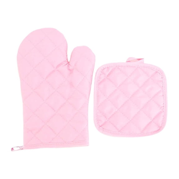 Quilted Oven Mitt & Pot Holder Set, Heat Resistant Kitchen Glove with Hanging Loop for Baking, Cooking & Thanksgiving