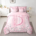thumbnail image 2 of Homewish Letter D Monogrammed 7 Pieces Bedding Comforter Set,Chic Diamond Full Bedding Set,Pink Glitter Print Fitted Sheet Flat Sheet For Girls,Microfiber Room Decorative Reversible, 2 of 8