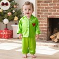 thumbnail image 3 of RUINIXCW Toddler Baby Girl Boy Christmas Silk Satin Pajamas Set Kids PJS Set Sleepwear Heart Print Long Sleeve Collar Button Down Shirt And Pants Set, 3 of 10