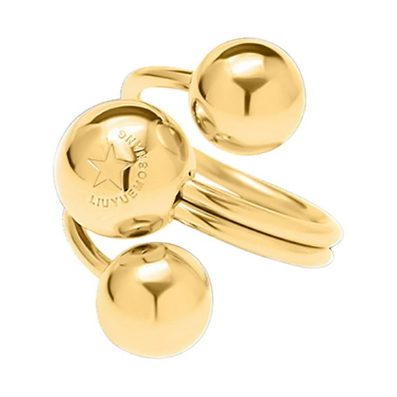 Gold Ball Statement Ring for Women Stainless Steel Layered 3 Round Balls Ajustable Open Wrap Finger Rings
