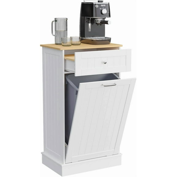 Richryce Tilt-Out Trash Cabinet, 10 Gal Kitchen Bin Holder with Hideaway Drawer & Cutting Board, White