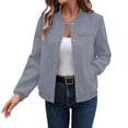 thumbnail image 2 of JGGSPWM Bomber Jacket for Women Casual Button Down Lightweight Fall Fashion Solid Long Sleeve Stand Collar Baseball Jacket with Pockets Gray XL, 2 of 6