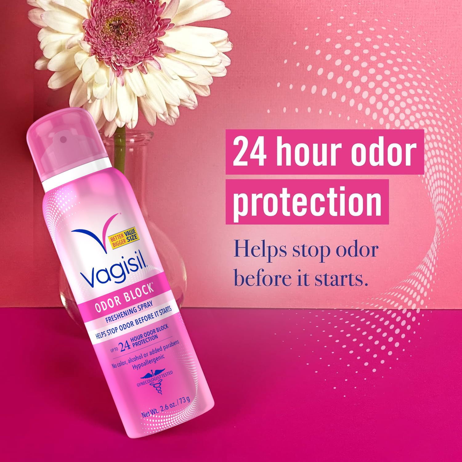(3 pack) Vagisil Odor Block Freshening Spray for Feminine Hygiene, Gynecologist Tested, Hypoallergenic, 2.6 oz