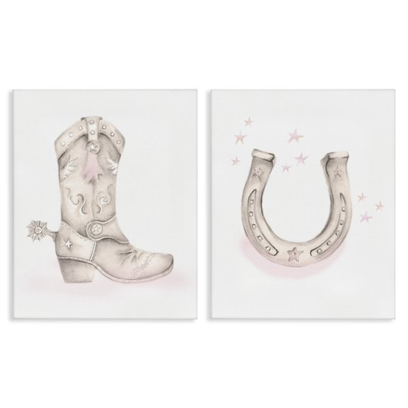 Stupell Industries Eclectic Cowboy Boot Pink Stars Horseshoe 2pc Canvas Art Set, 16 x 20 each, by Studio Q