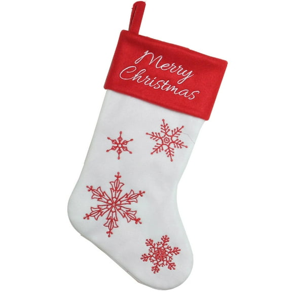 18" Red and White "Merry Christmas" Snowflake Embroidered Christmas Stocking
