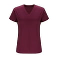 thumbnail image 4 of DDAPJ pyju Solid T-shirts for Women Loose Fit V Neck Short Sleeve Tees Summer Casual Athletic Tee Tops Wine M, 4 of 9