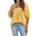 thumbnail image 4 of Qarigey Blusa informal para mujer, jersey plisado con estampado Floral para niñas, camisa transpirable para el hogar y la escuela, ropa de Prendas para la parte del cuerpo Amarillo S, 4 of 6