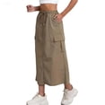 thumbnail image 2 of Cargo Skirt for Women Casual High Waisted Straight Maxi Skirt Comfy A-Line Long Skirt Trendy Summer Work Skirts Camel L, 2 of 5