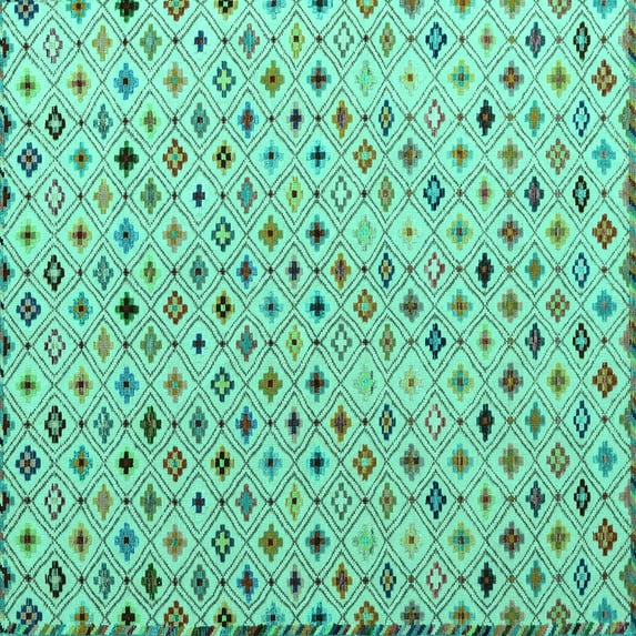 Ahgly Company Machine Washable Indoor Square Abstract Turquoise Blue Modern Area Rugs, 6' Square