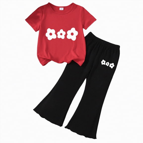 HCNTES Little Girls Summer Clothes 2 Piece Outfit Ribbed T-Shirt Top Cargo Pants 3-7T Kids Girls Spring Summer School Clothing Set(D01-P,2-3 Years)