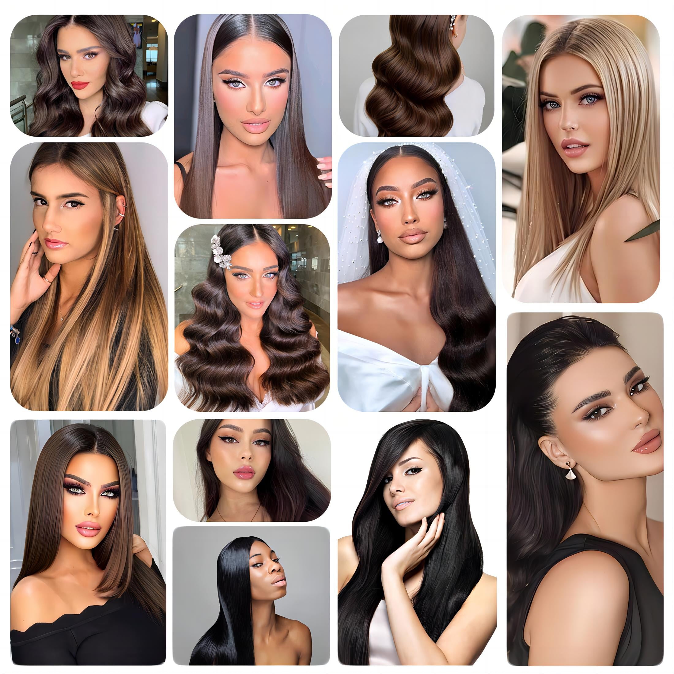 Qlenkay Clip in Hair Extensions Synthetic Hair 7 pcs Double Weft Long Wavy Straight Hair Extension for Women
